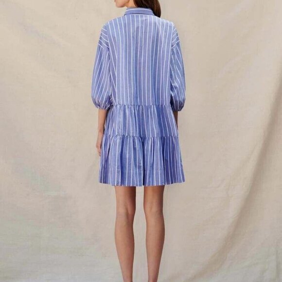 Sundry Stripe Short Tiered Mini Drees Shirt Buttondown Cotton Beach S NWT 277897 - Picture 4 of 10